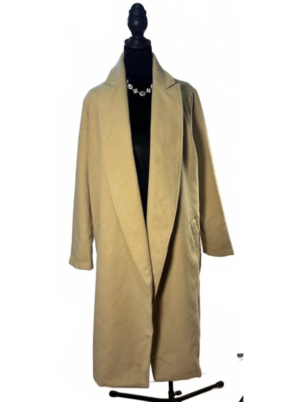 Who What Wear Womens Camel Tan Longline Coat Size L Notch Lapel Overcoat
